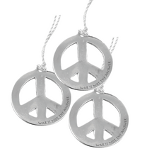Load image into Gallery viewer, PREORDER: PEACE “WAR IS NOT THE ANSWER” ORNAMENT PACK OF THREE, FCNL PARTNERSHIP
