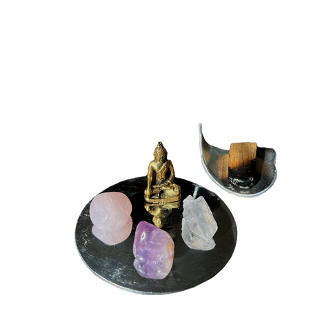 MINI/TRAVEL ALTAR COASTER WITH BUDDHA AND MEDITATION STONES - PEACE IS A STATE OF BEING no