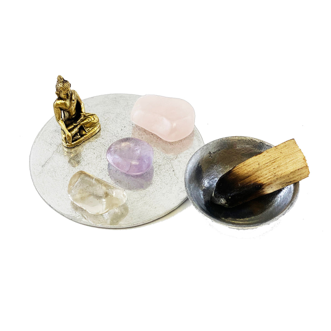 MINI/TRAVEL ALTAR COASTER WITH BUDDHA AND MEDITATION STONES - PEACE IS A STATE OF BEING